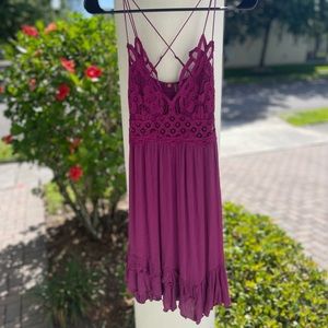 NWT Free People Adella Mini Dress in Plum - Small